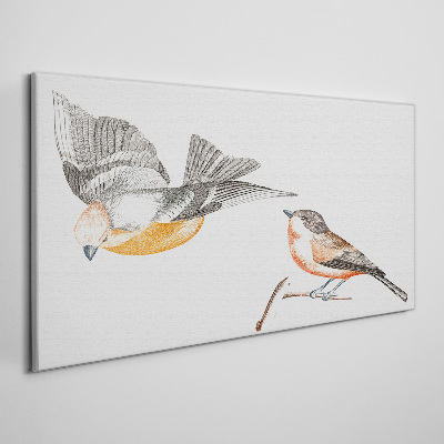 Tableau toile imprimée Oiseaux en vol et sur une branche