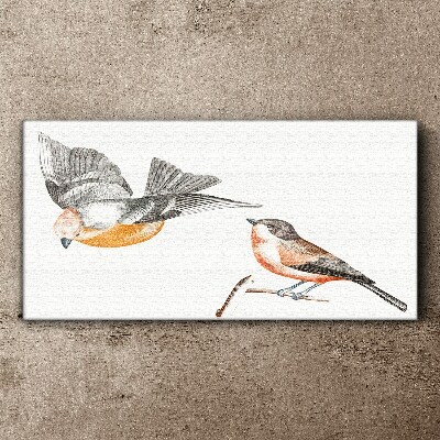 Tableau toile imprimée Oiseaux en vol et sur une branche