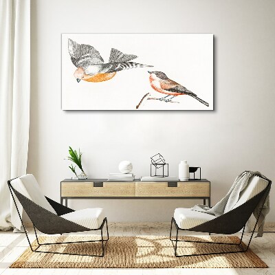 Tableau toile imprimée Oiseaux en vol et sur une branche