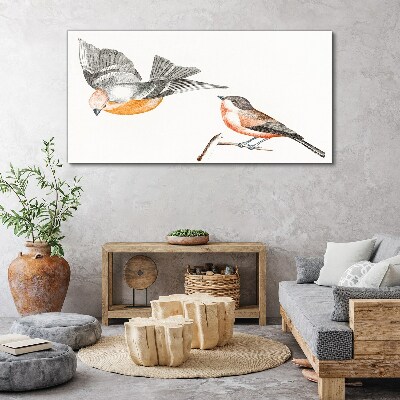 Tableau toile imprimée Oiseaux en vol et sur une branche