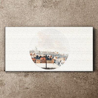 Tableau sur toile Vue de la ville avec un cadre circulaire