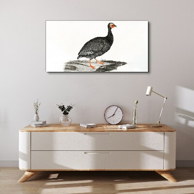 Tableau sur toile Oiseau noir sur fond blanc