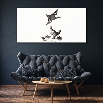 Tableau sur toile Le monde des oiseaux en noir et blanc