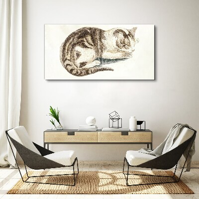 Tableau imprimé sur toile Chat endormi sur fond blanc