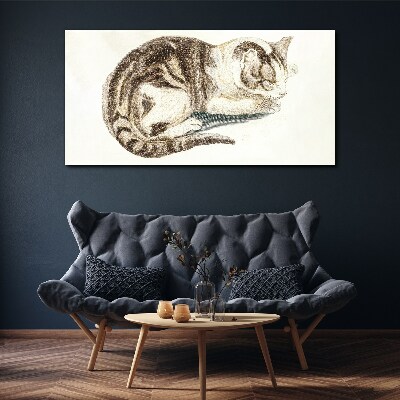Tableau imprimé sur toile Chat endormi sur fond blanc