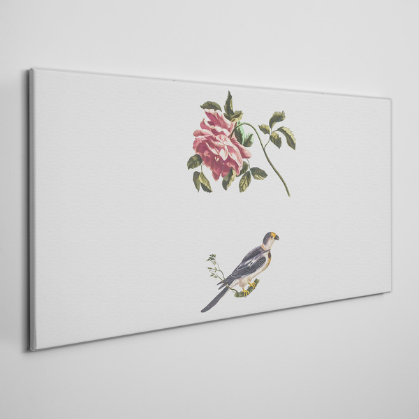 Tableau imprimé sur toile Une rose et un oiseau sur fond blanc