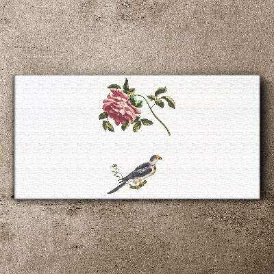 Tableau imprimé sur toile Une rose et un oiseau sur fond blanc