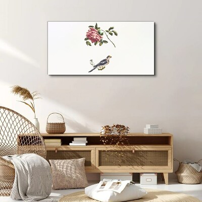 Tableau imprimé sur toile Une rose et un oiseau sur fond blanc