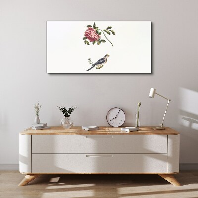 Tableau imprimé sur toile Une rose et un oiseau sur fond blanc