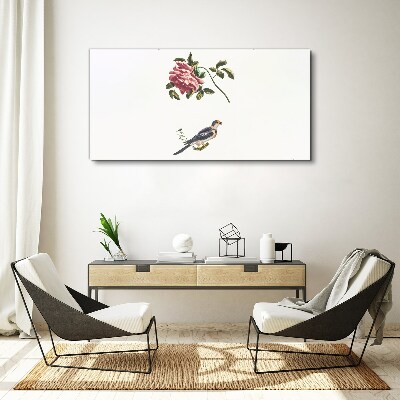 Tableau imprimé sur toile Une rose et un oiseau sur fond blanc