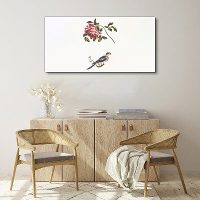 Tableau imprimé sur toile Une rose et un oiseau sur fond blanc