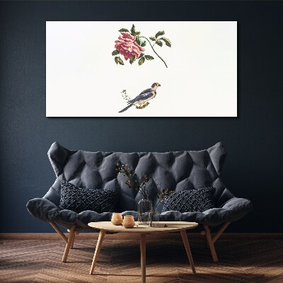 Tableau imprimé sur toile Une rose et un oiseau sur fond blanc