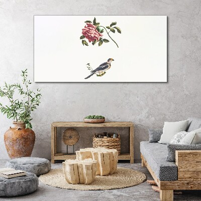 Tableau imprimé sur toile Une rose et un oiseau sur fond blanc