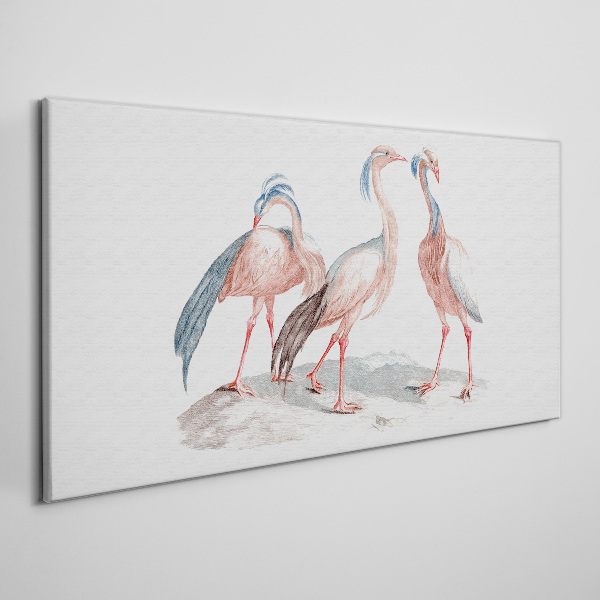 Tableau toile imprimée Trois flamants roses sur fond blanc