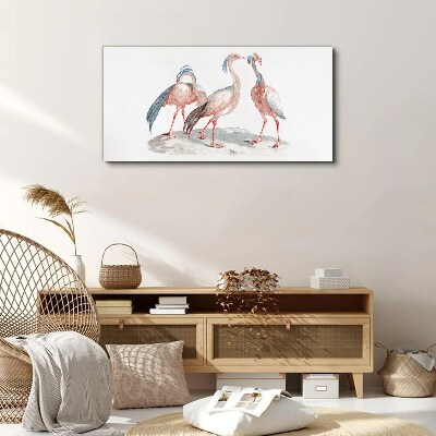 Tableau toile imprimée Trois flamants roses sur fond blanc