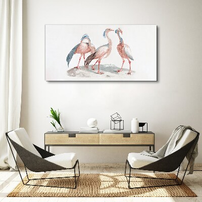 Tableau toile imprimée Trois flamants roses sur fond blanc