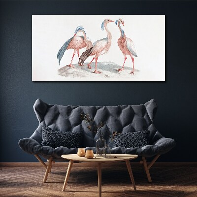 Tableau toile imprimée Trois flamants roses sur fond blanc