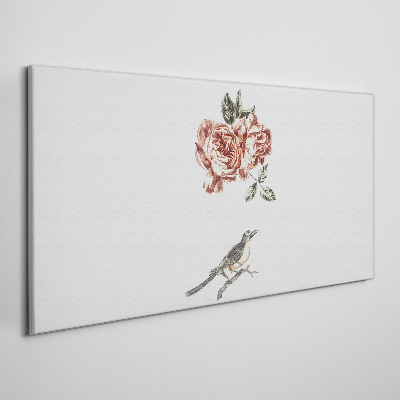 Tableau imprimé sur toile Oiseau et roses en harmonie