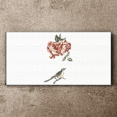 Tableau imprimé sur toile Oiseau et roses en harmonie