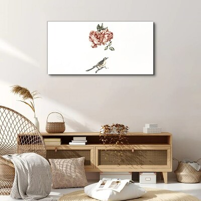 Tableau imprimé sur toile Oiseau et roses en harmonie