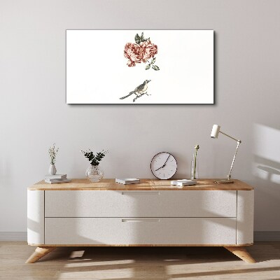 Tableau imprimé sur toile Oiseau et roses en harmonie