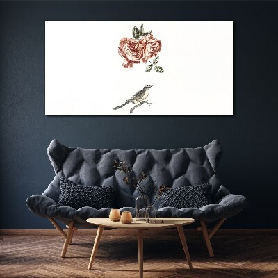 Tableau imprimé sur toile Oiseau et roses en harmonie