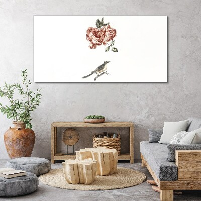 Tableau imprimé sur toile Oiseau et roses en harmonie