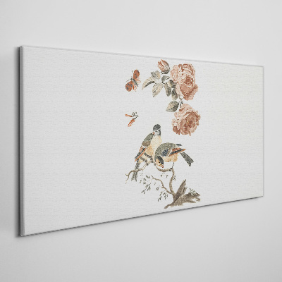 Tableau sur toile Oiseaux et fleurs en harmonie