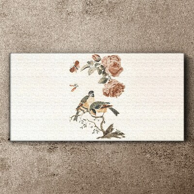 Tableau sur toile Oiseaux et fleurs en harmonie