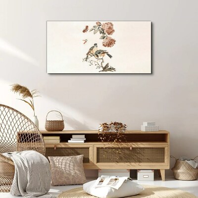 Tableau sur toile Oiseaux et fleurs en harmonie