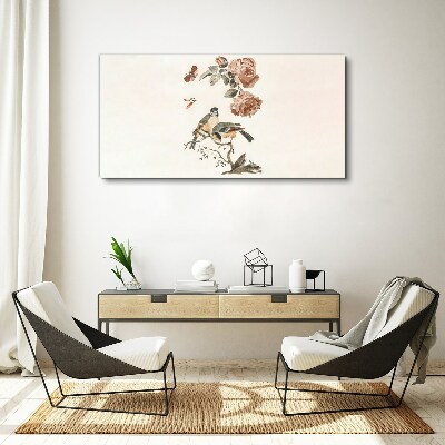 Tableau sur toile Oiseaux et fleurs en harmonie