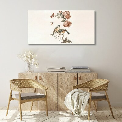 Tableau sur toile Oiseaux et fleurs en harmonie
