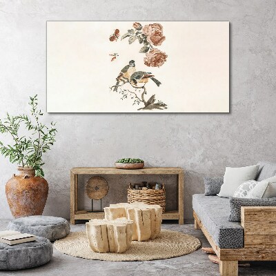 Tableau sur toile Oiseaux et fleurs en harmonie