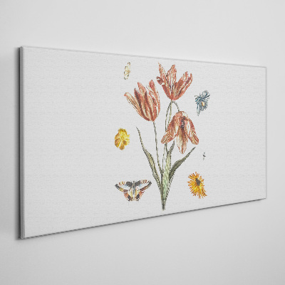 Tableau toile imprimée Fleurs et papillons en harmonie