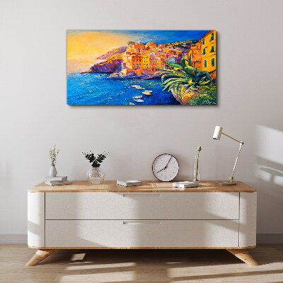 Tableau sur toile Une ville colorée au bord de la mer