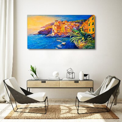 Tableau sur toile Une ville colorée au bord de la mer