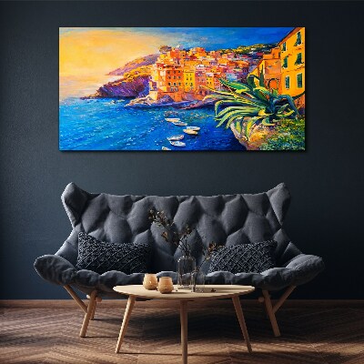 Tableau sur toile Une ville colorée au bord de la mer