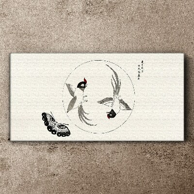 Tableau sur toile Des oiseaux dansants et un papillon