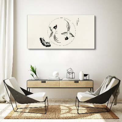 Tableau sur toile Des oiseaux dansants et un papillon