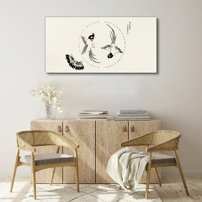 Tableau sur toile Des oiseaux dansants et un papillon