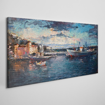Tableau imprimé sur toile Paysage portuaire au crépuscule