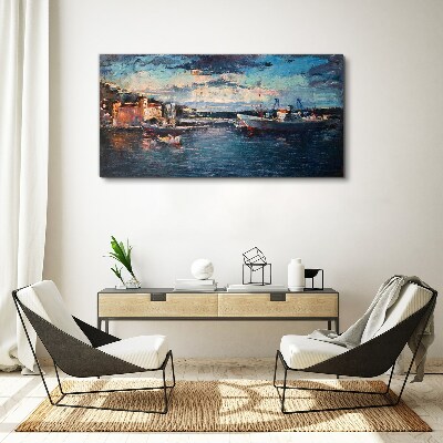 Tableau imprimé sur toile Paysage portuaire au crépuscule