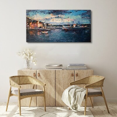 Tableau imprimé sur toile Paysage portuaire au crépuscule
