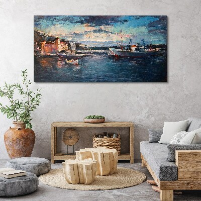 Tableau imprimé sur toile Paysage portuaire au crépuscule