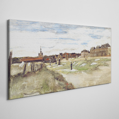 Tableau toile imprimée Paysage avec des personnages sur fond de ville
