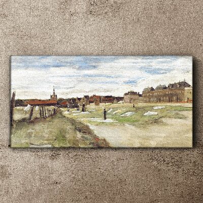 Tableau toile imprimée Paysage avec des personnages sur fond de ville