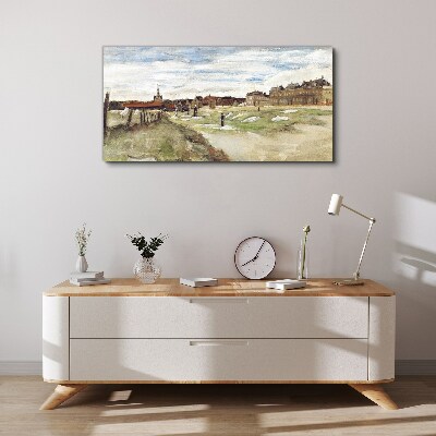 Tableau toile imprimée Paysage avec des personnages sur fond de ville