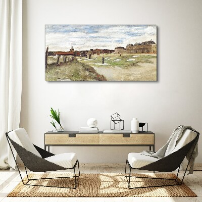 Tableau toile imprimée Paysage avec des personnages sur fond de ville