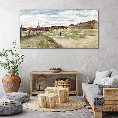 Tableau toile imprimée Paysage avec des personnages sur fond de ville