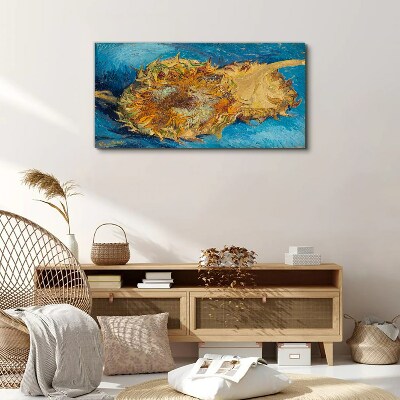 Tableau imprimé sur toile Tournesol sur fond bleu